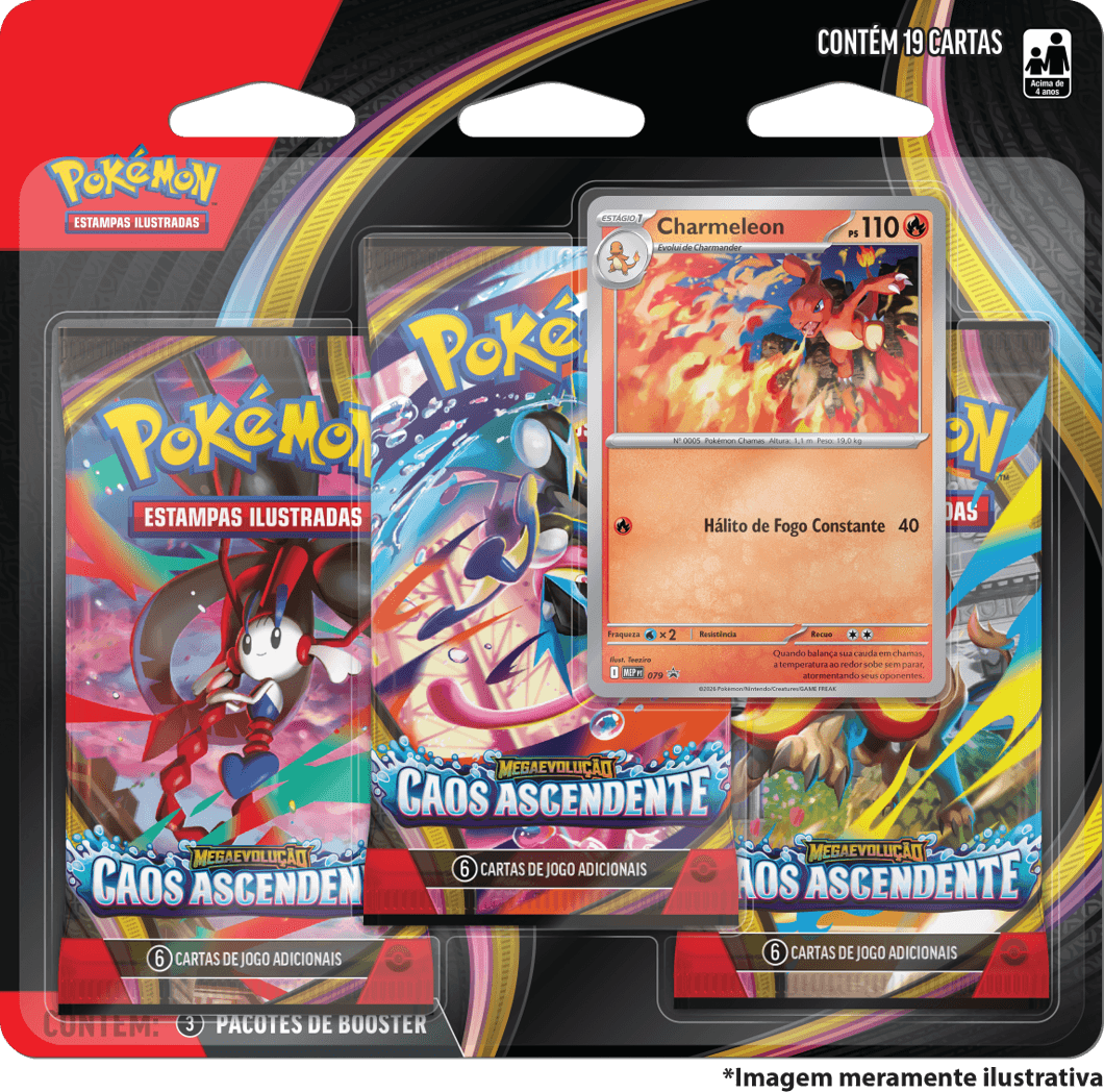 Jogo de Cartas Pokémon Blister Triplo Copag Caos Ascendente com Carta Holográfica