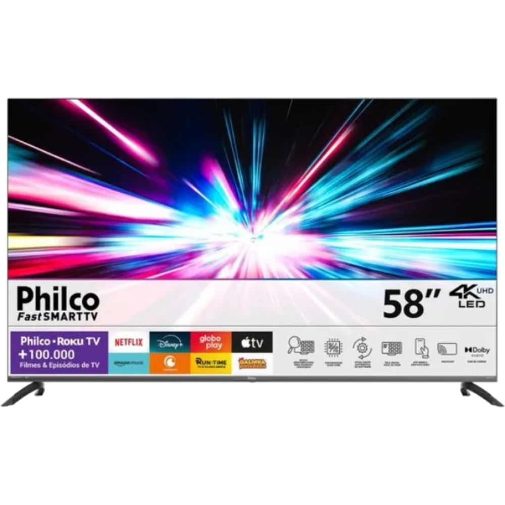 Smart TV 4K Philco 58" Google TV HDR10 Dolby Audio Prata
