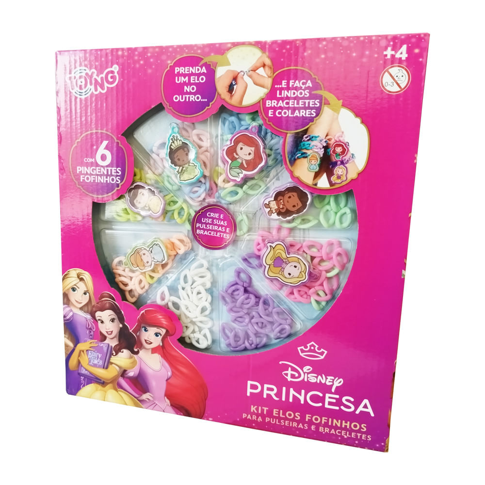 Kit de Pulseiras Infantil Toyng Princesas Disney Elos Fofinhos 5 a 7 Anos