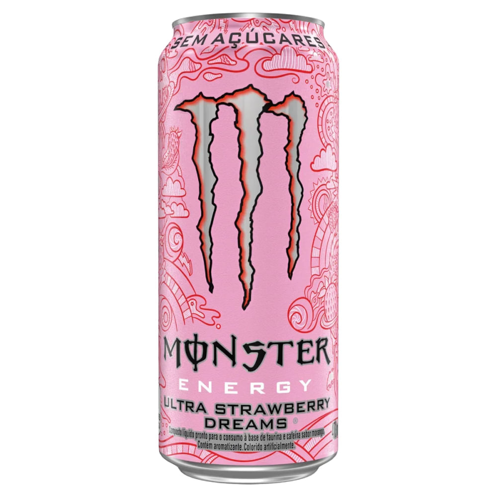 Energético Morango Ultra Monster 473ml 6 Unidades Zero Açúcar