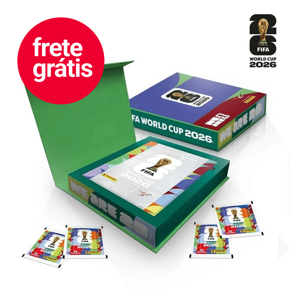 Box Premium Álbum de Figurinhas Capa Dura Prata Copa do Mundo FIFA 2026 EUA com 50 Pacotes de Figurinhas Panini