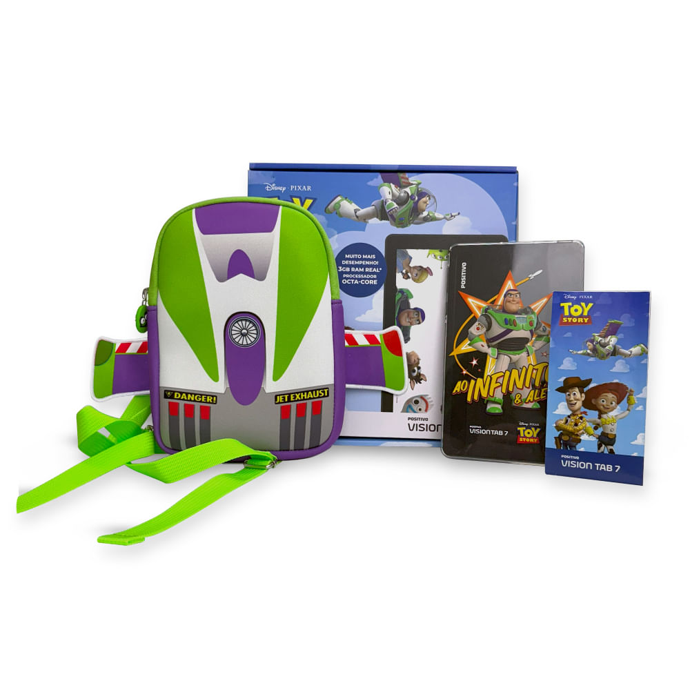 TABLET POSITIVO VISION TAB 7 TOY STORY TELA 7”, 64GB, 3GB RAM OCTA CORE, 2 ITENS DE PROTEÇÃO - PRETO