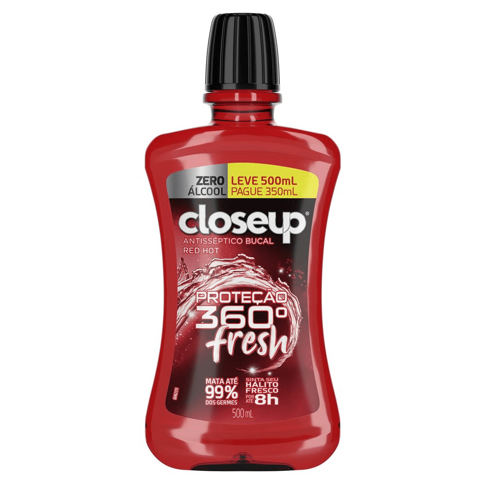 Enxaguante Bucal Antisséptico Zero Álcool Closeup Red Hot Proteção 360° Fresh 500ml