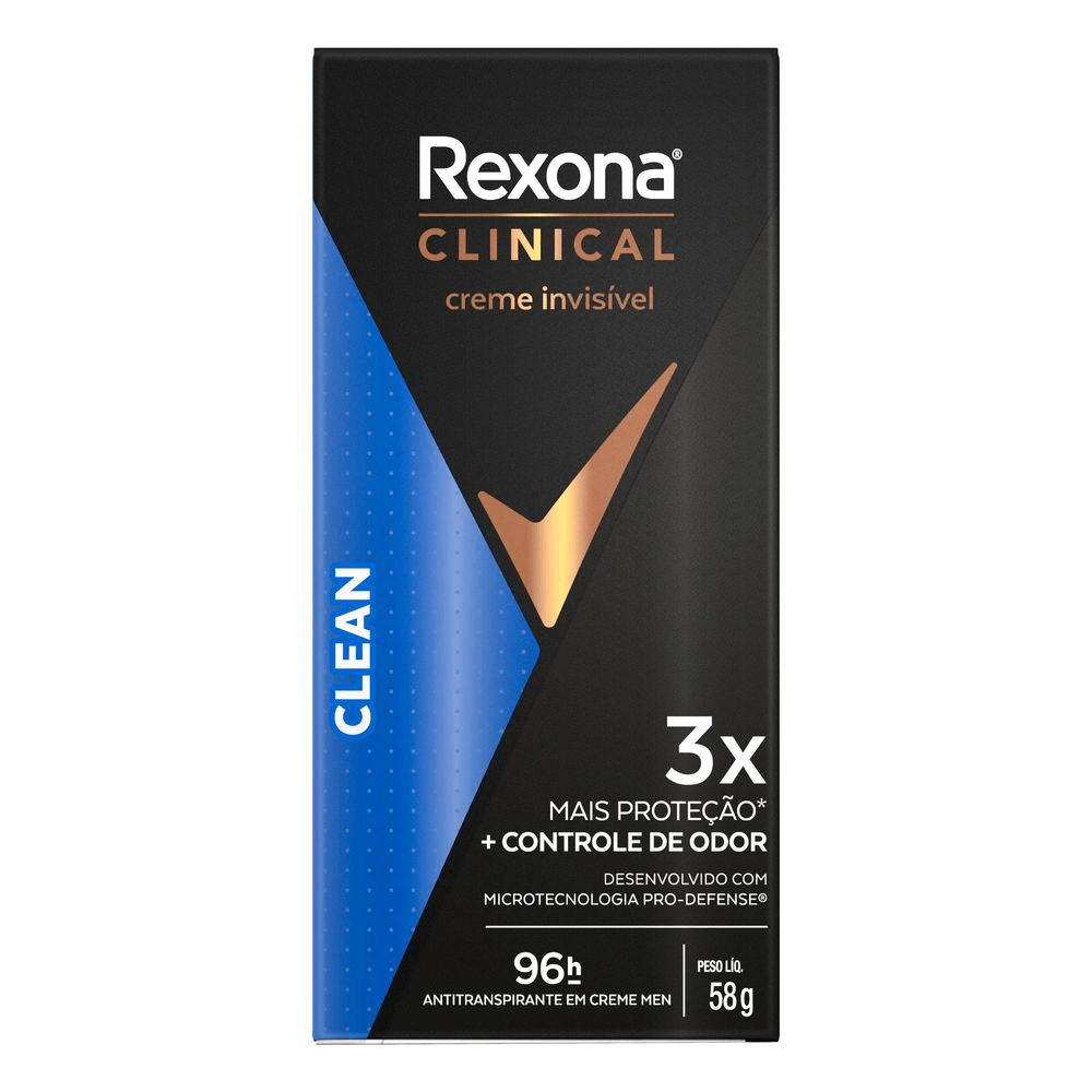 Antitranspirante em Creme 96h Rexona Clinical Clean 58g
