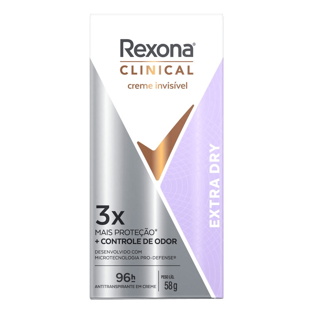Desodorante Antitranspirante em Creme Rexona Clinical Extra Dry 96h 58g