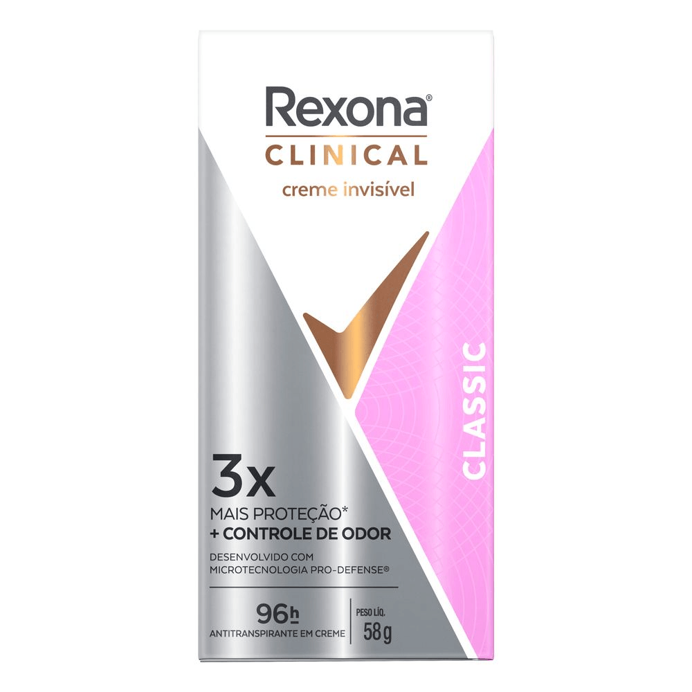 Desodorante em Creme Antitranspirante 96h Rexona Clinical Classic 58g
