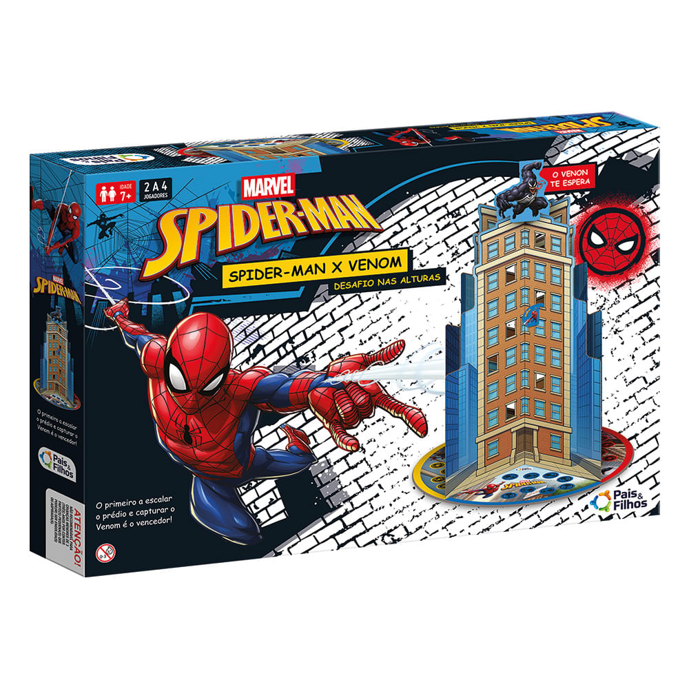 Jogo de Tabuleiro Spider-Man X Venom Desafio nas Alturas Pais & Filhos Marvel Azul e Vermelho