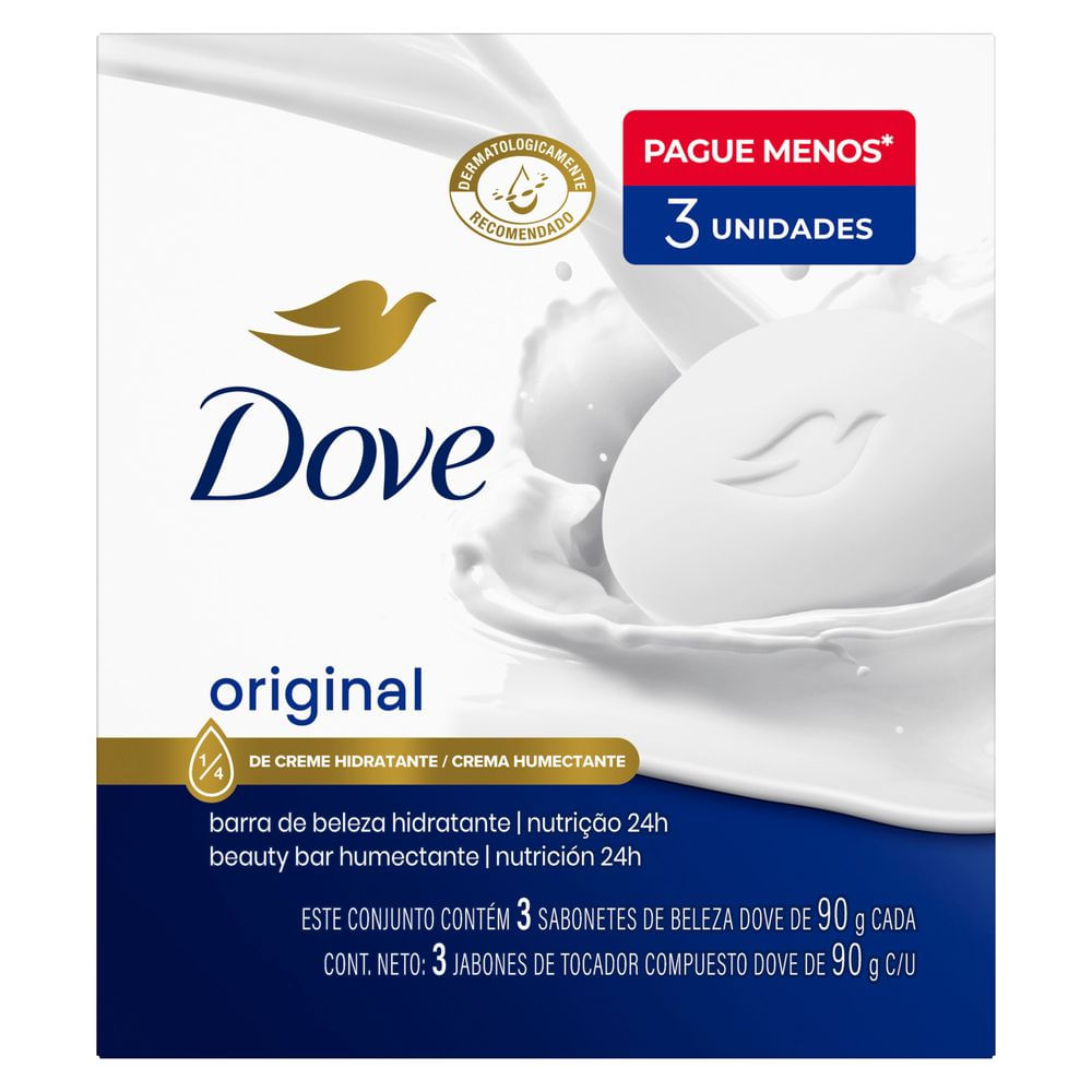 Kit Sabonete em Barra Hidratante Dove 3 Unidades 90g
