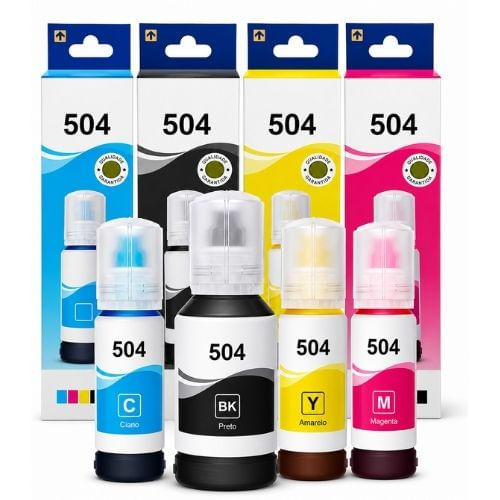 KIT 4 REFIL DE TINTA COMPATÍVEL 504 BLACK + CYAN + YELLOW + MAG.