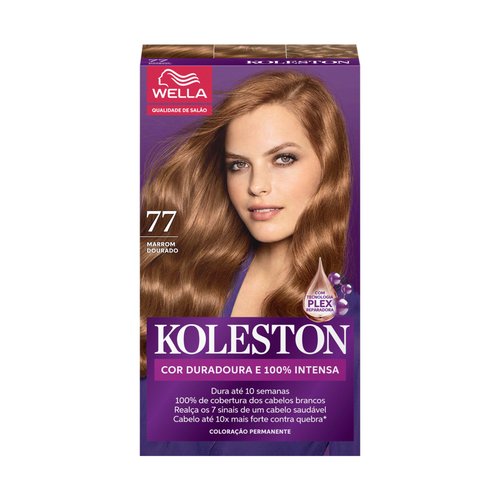 Coloração Creme Marrom Dourado 77 Kit Koleston Cobertura 100% Fios Brancos Permanente