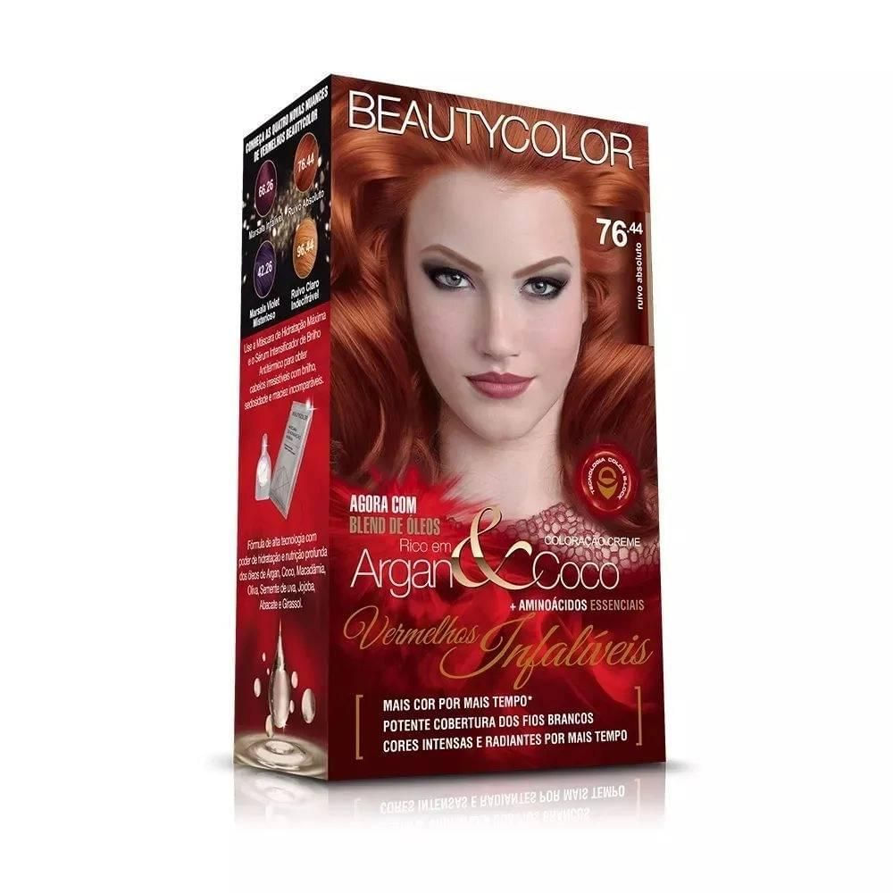 Coloração Creme Ruivo Absoluto 76.44 Beauty Color Kit Vegano Sem Sulfato