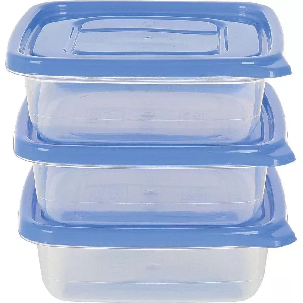 Conjunto de Potes Plástico 600ml 3 Peças São Bernardo Empilhável