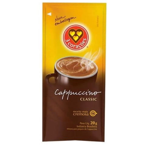 Cappuccino Clássico Três Corações 20g Sachê Solúvel Cremoso