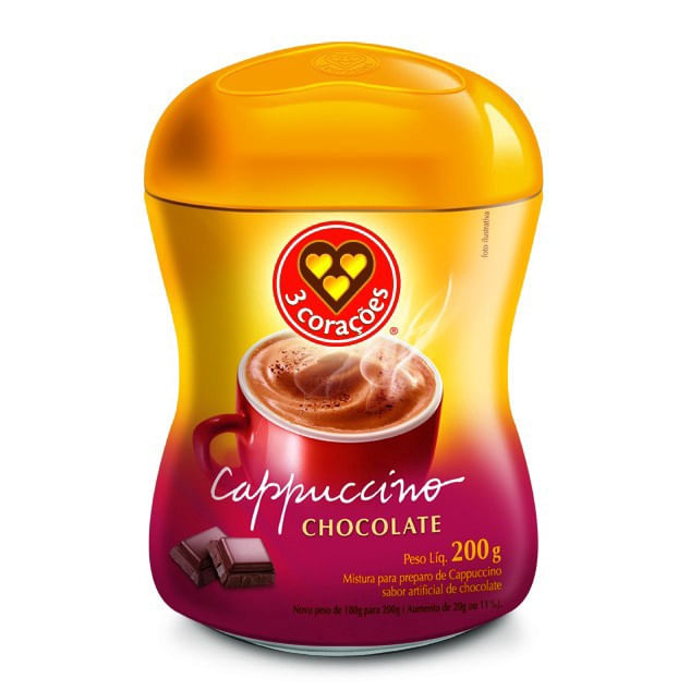 Cappuccino Chocolate Três Corações 200g Solúvel Cremoso