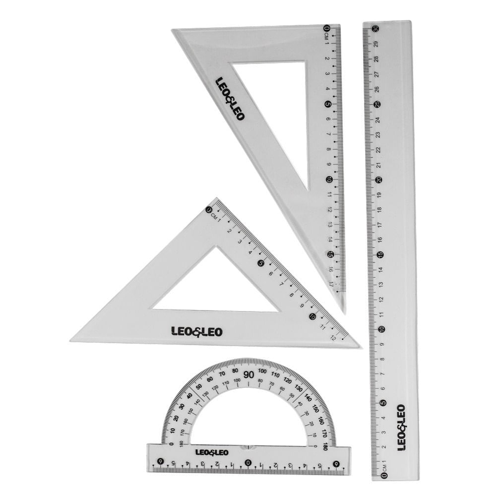 Jogo Geométrico Escolar 4 Peças 30cm LEO&LEO Transparente
