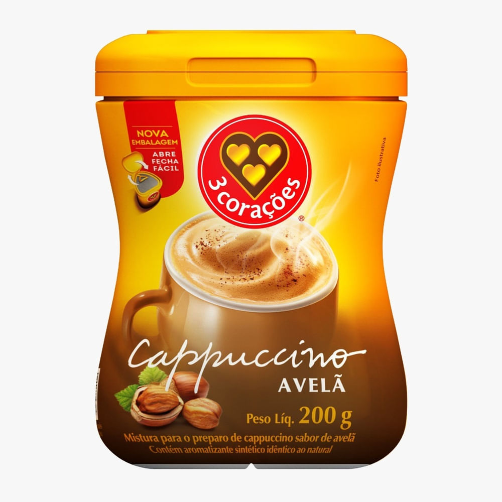Cappuccino Avelã Três Corações 200g Pote Solúvel Sem Glúten