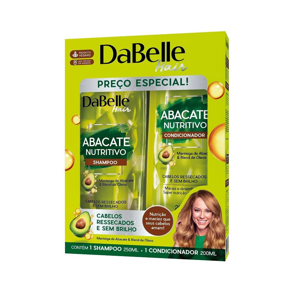 Kit Shampoo e Condicionador Nutrição 450ml DaBelle Abacate Nutritivo Antirressecamento