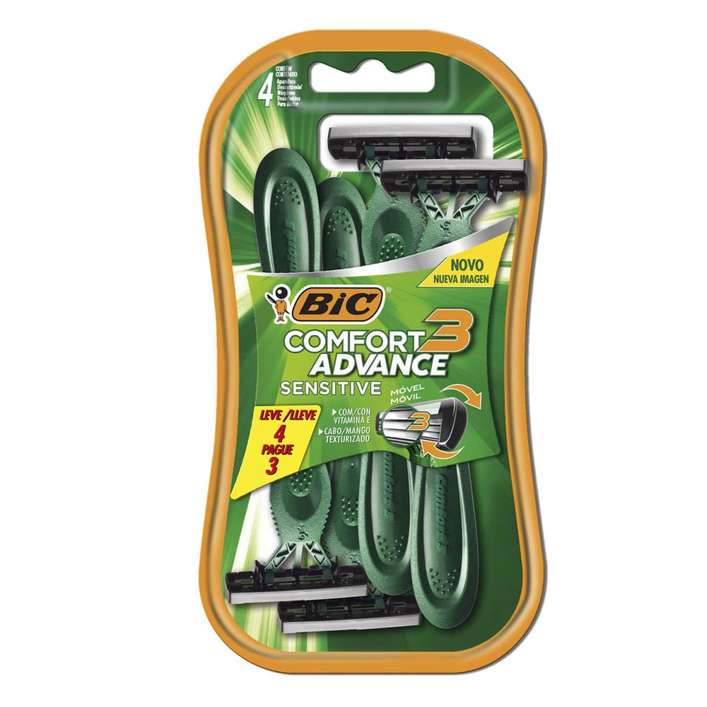 Aparelho de Barbear Pele Sensível Bic Comfort 3 com 4 Unidades