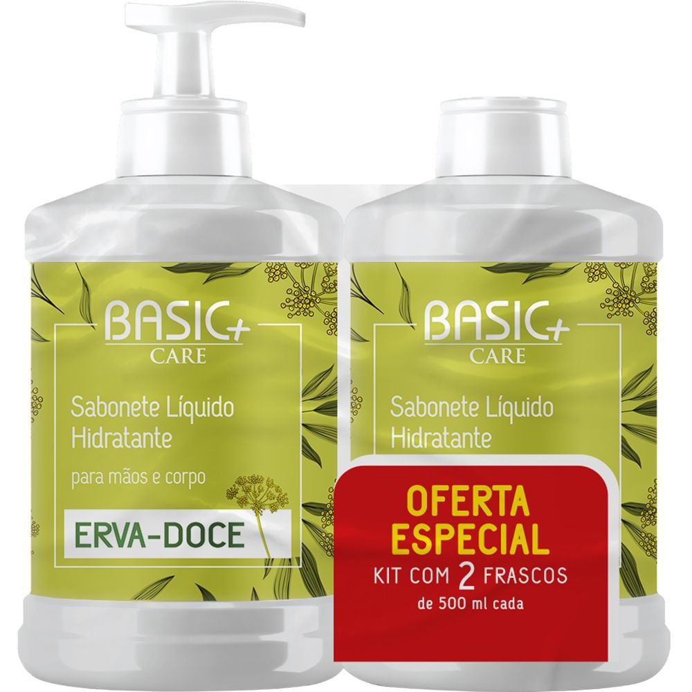 Kit Sabonete Líquido Erva Doce Basic+ Care 500ml + Refil 500ml