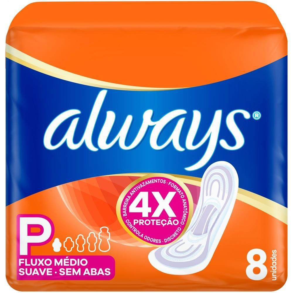 Absorvente Fluxo Menstrual Always Básico Suave P 8 Unidades