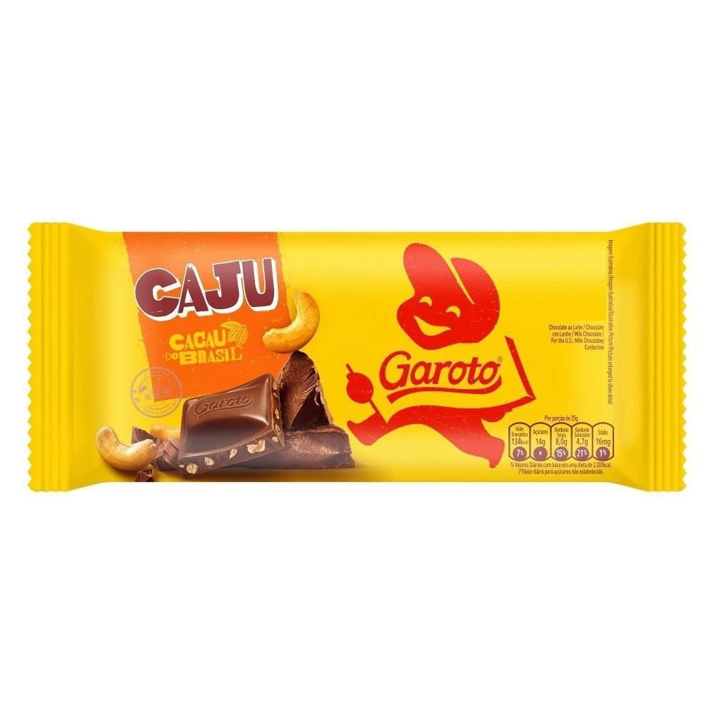 Barra de Chocolate ao Leite Garoto Castanha de Caju 80g com Pedacinhos