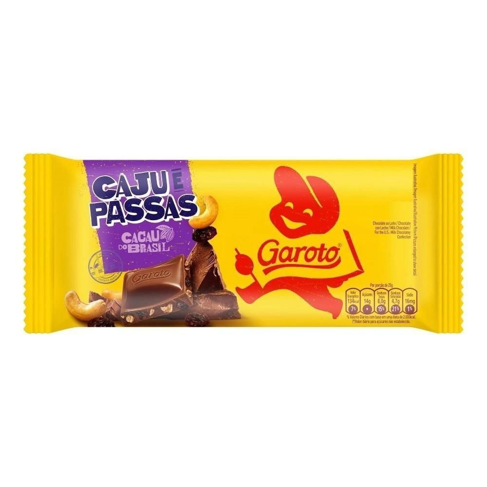 Barra de Chocolate Garoto Caju e Passas 80g Ao Leite