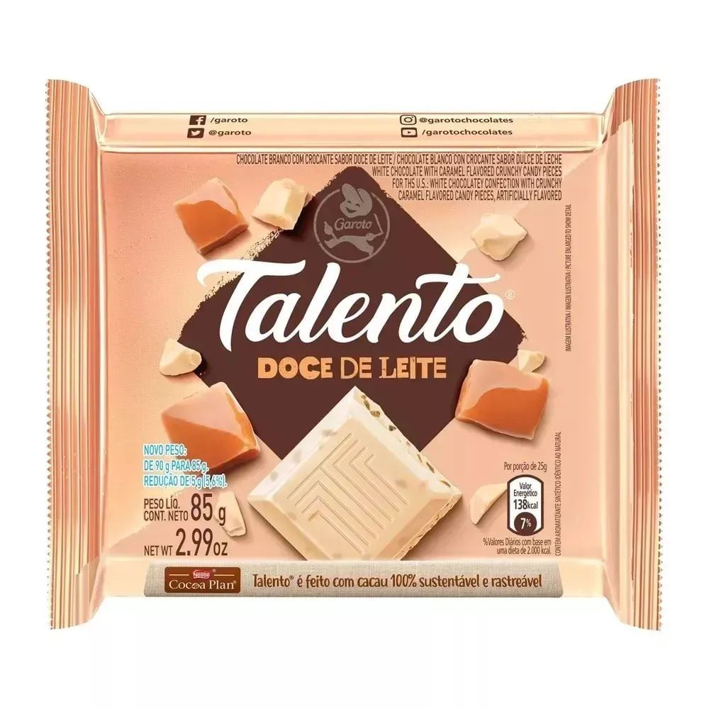 Garoto Barra de Chocolate Branco com Doce de Leite Talento 85g