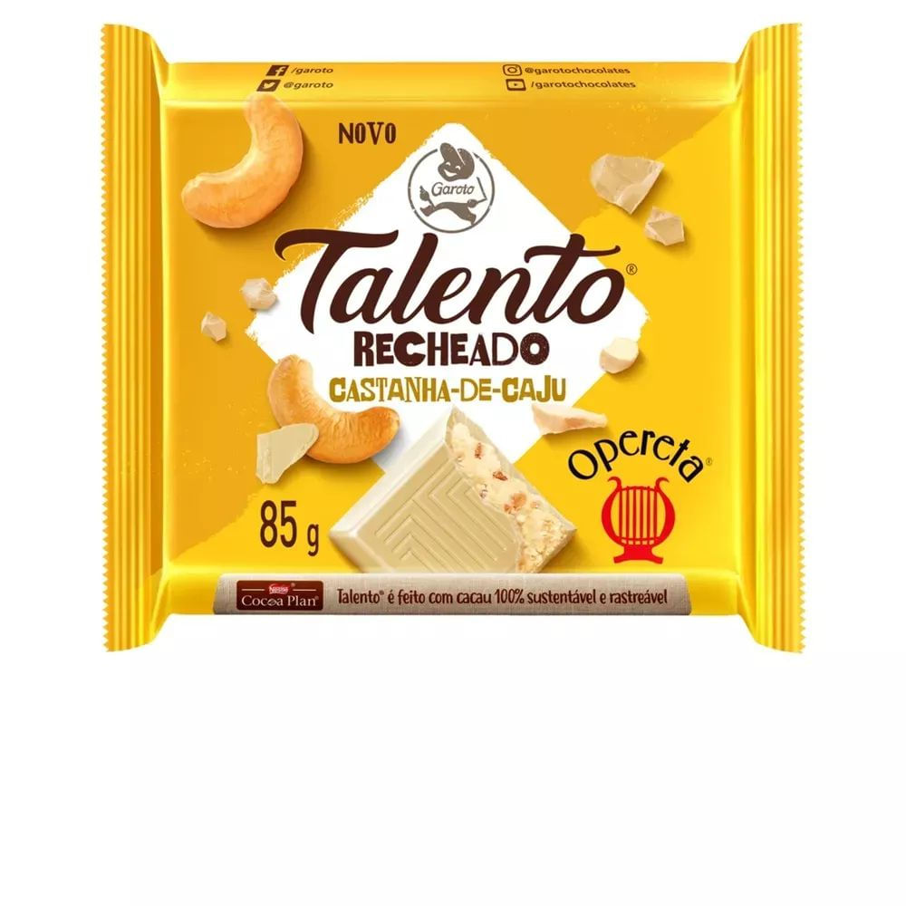 Garoto Barra de Chocolate Opereta Talento com Castanha de Caju 85g