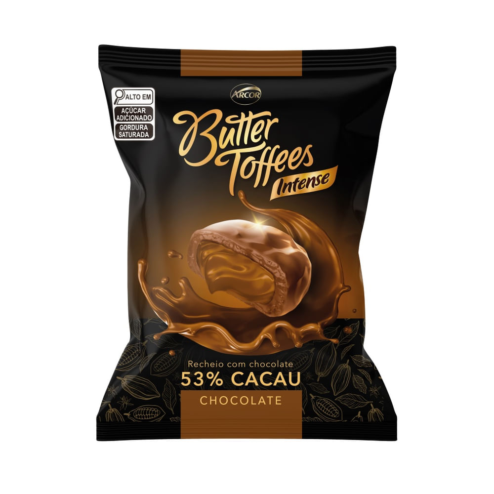 Bala Chocolate 53% Cacau Butter Toffees Arcor 90g Recheio Trufa