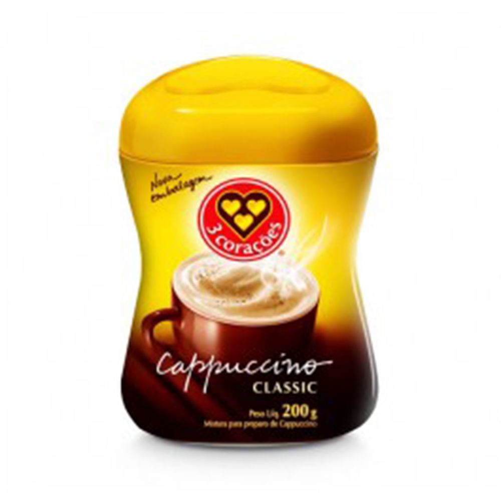 Cappuccino Solúvel Classic 3 Corações 200g Cremoso Sem Glúten