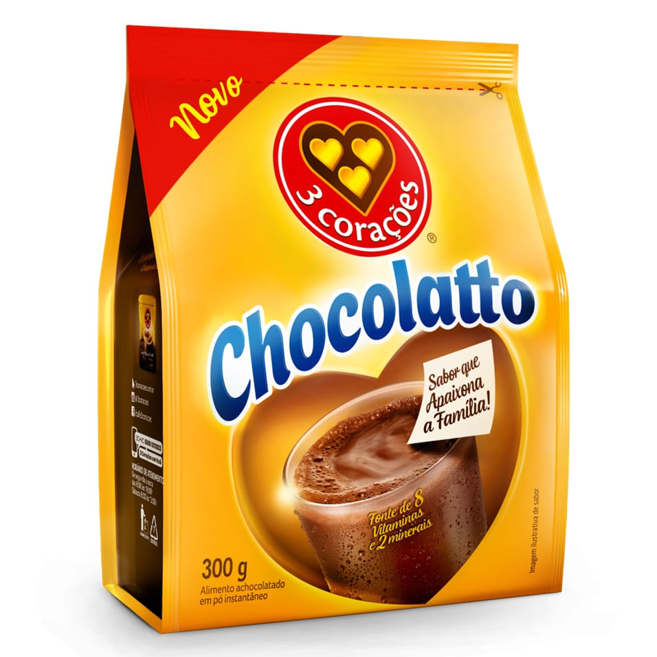 Achocolatado em Pó Chocolatto Três Corações 300g Sachê Sem Glúten