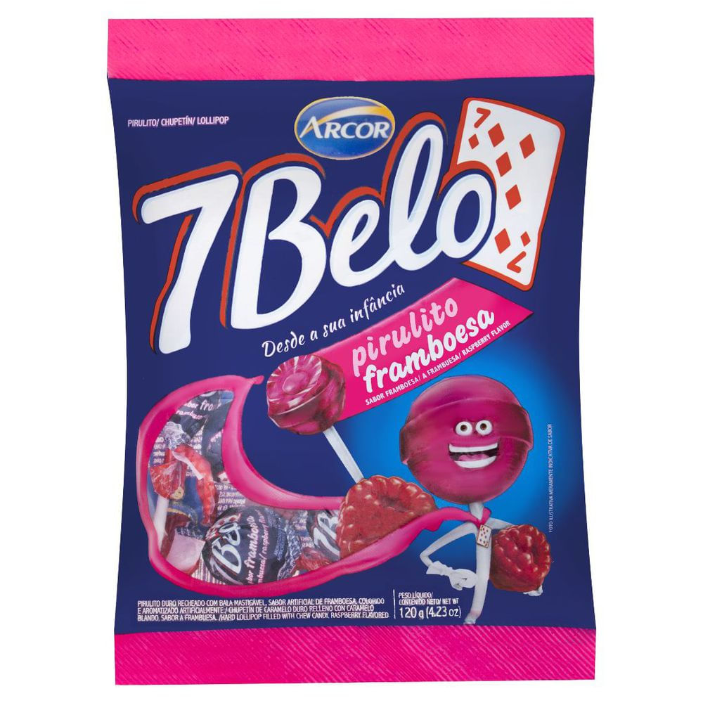 Pirulito Framboesa 7 Belo Arcor 120g Recheio Mastigável