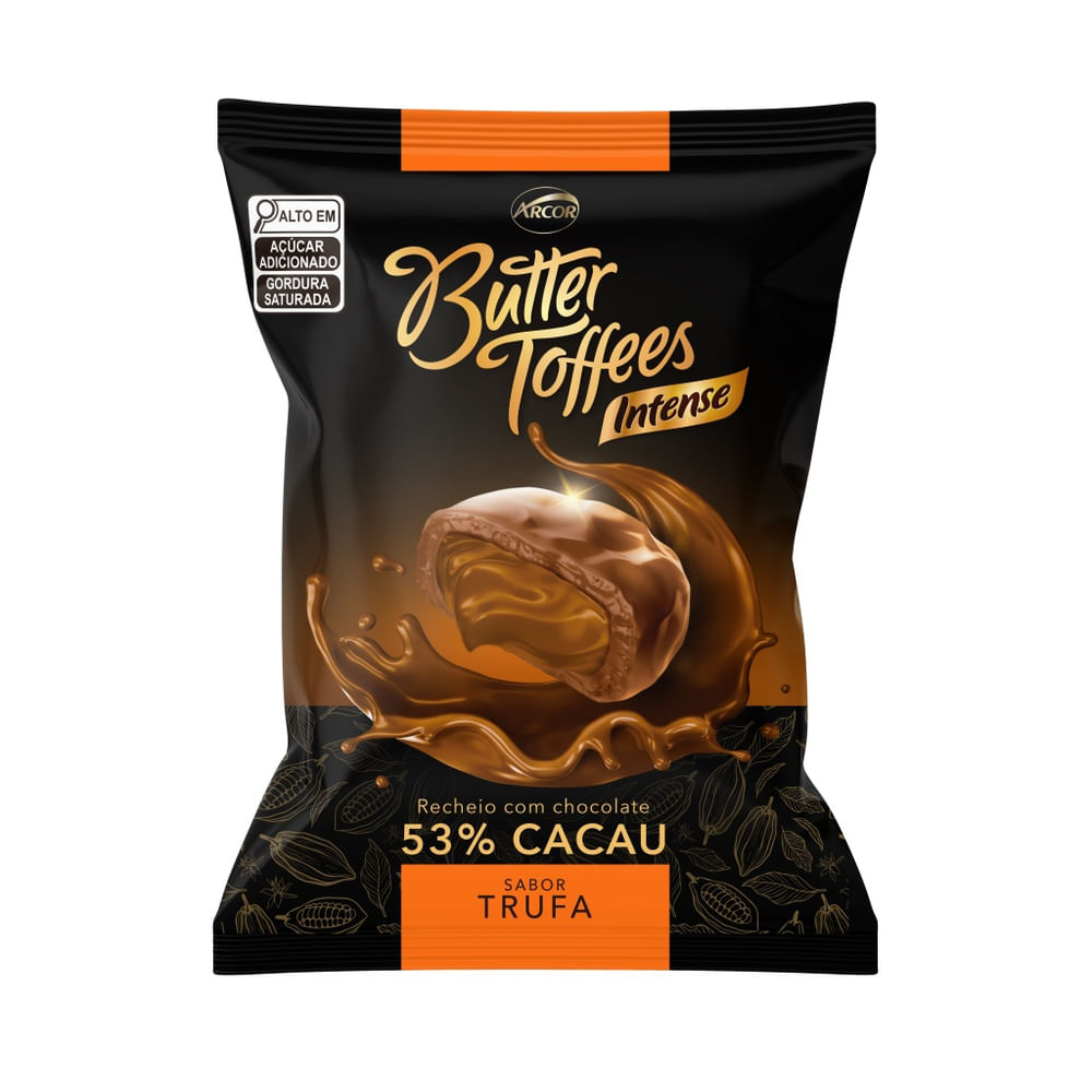 Bala Trufa Chocolate 53% Cacau Butter Toffees Arcor 90g Intense
