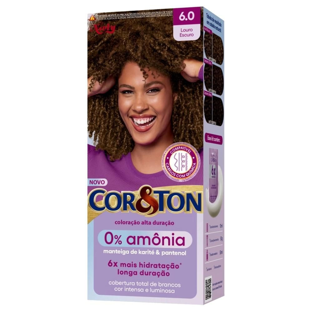 Kit Tintura Creme Louro Escuro 6.0 Niely Cor&Ton sem Amônia Hidratação Pantenol