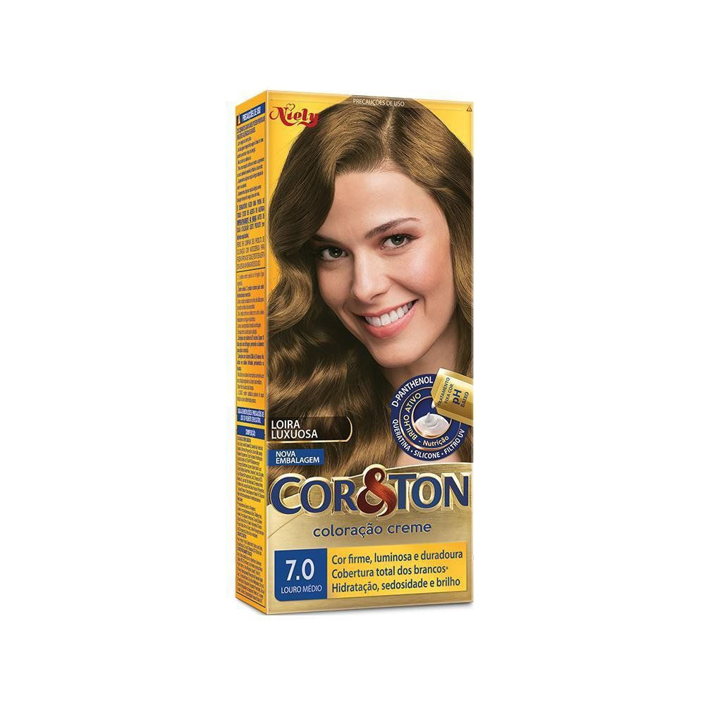 Coloração em Creme Louro Médio 7.0 Niely Cor&Ton Cobertura Total com Queratina e Filtro UV