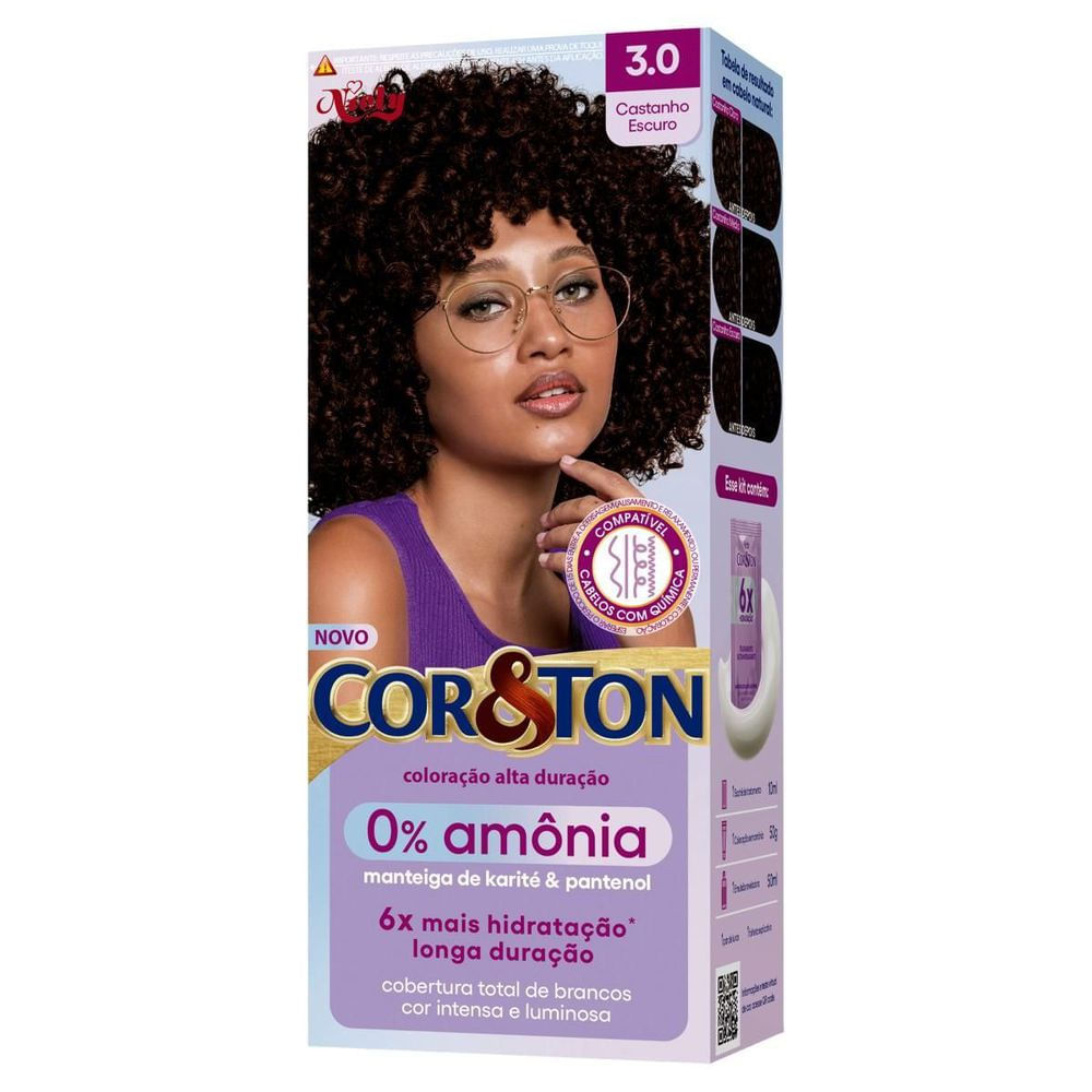 Coloração Creme Castanho Escuro 3.0 Niely Cor&Ton 0% Amônia Kit Hidratação Profissional