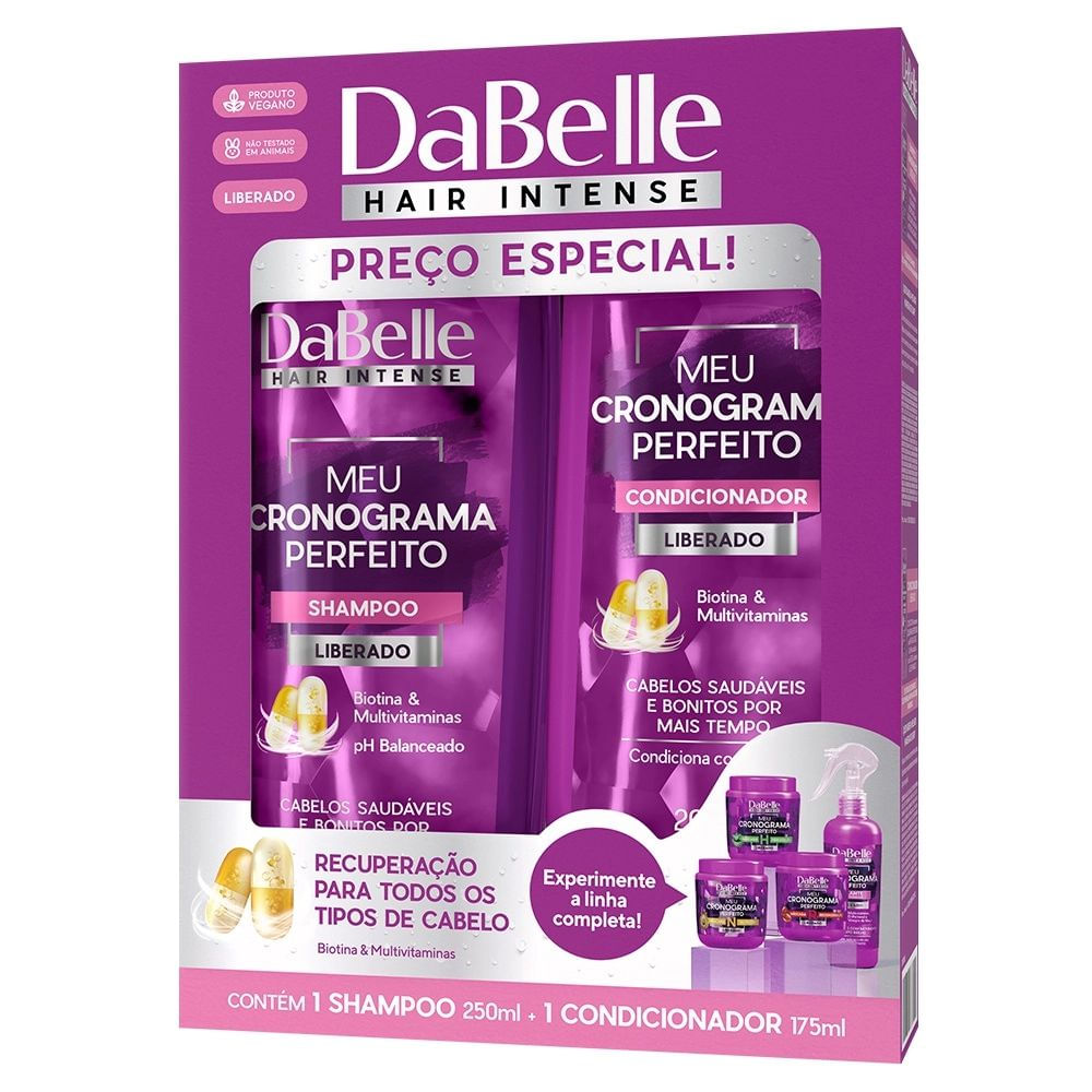 Kit Shampoo e Condicionador Recuperação 425ml DaBelle Meu Cronograma Perfeito Vegano sem Sulfato