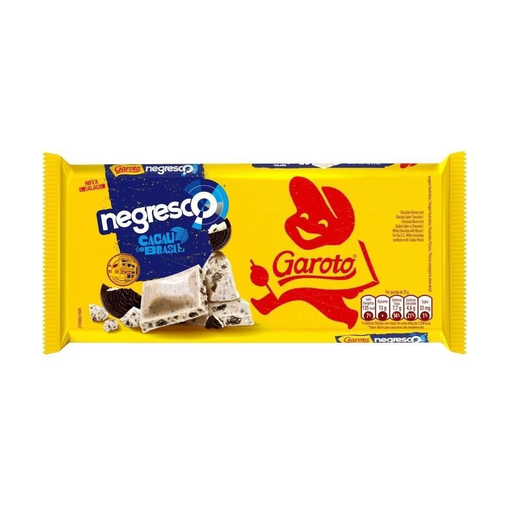 Barra de Chocolate Garoto Branco com Biscoito Negresco 80g Tablete