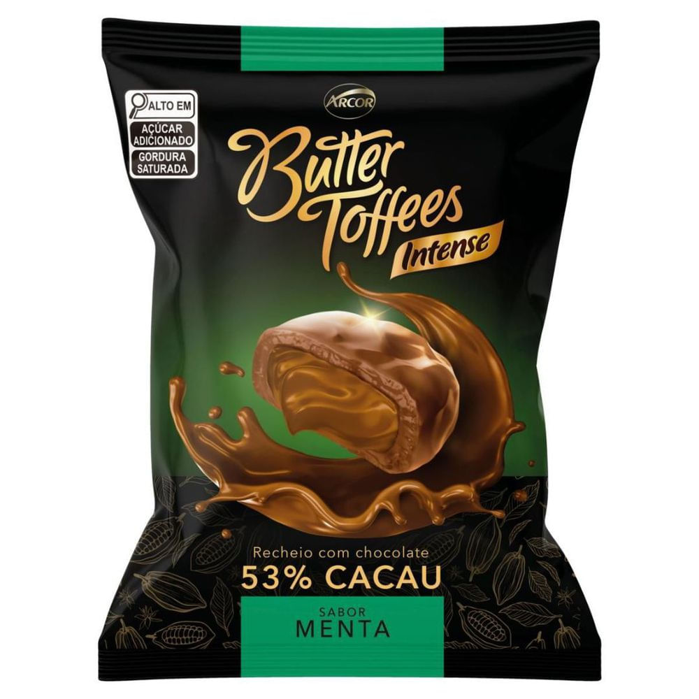 Bala Menta Recheio Chocolate 53% Cacau Arcor Butter Toffees Intense 90g Premium