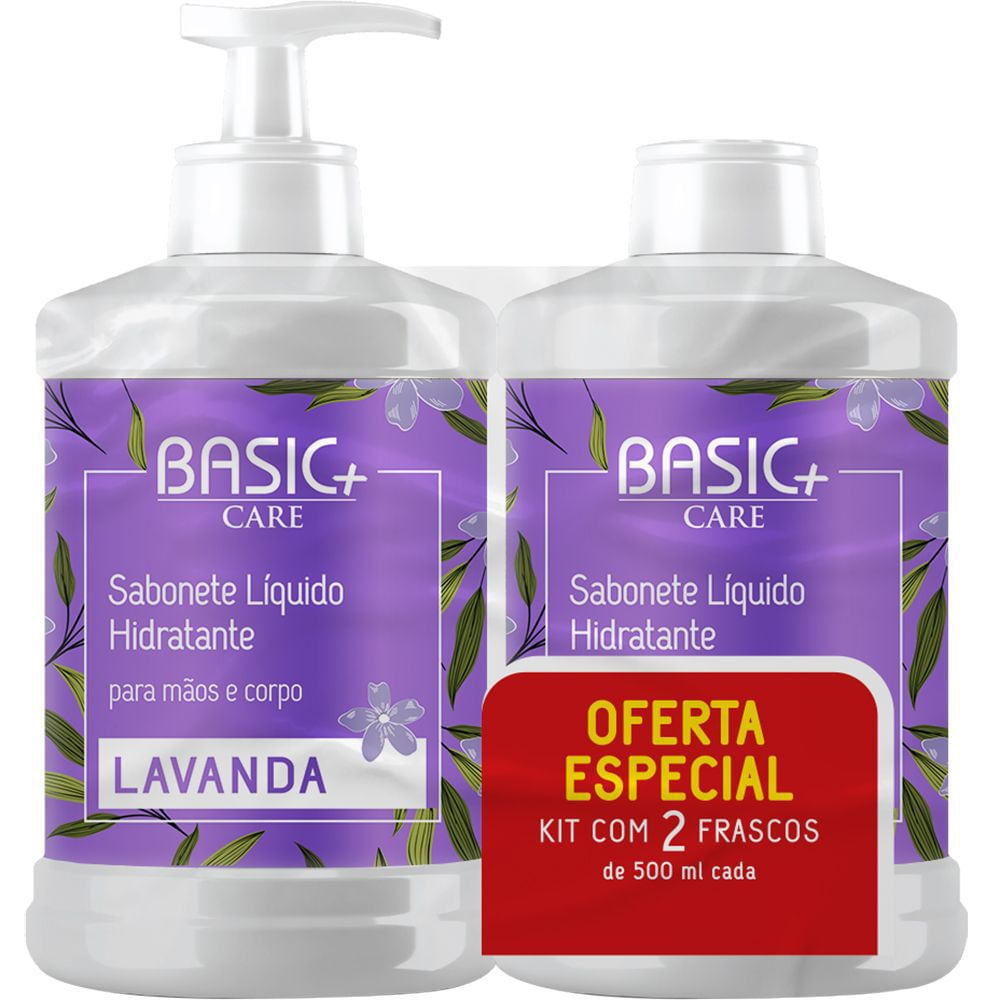 Sabonete Líquido Hidratante Basic+ Care Lavanda Kit 500ml + Refil 500ml