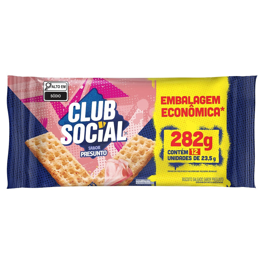 Biscoito Salgado Presunto Club Social 282g 12 Unidades Multipack Crocante