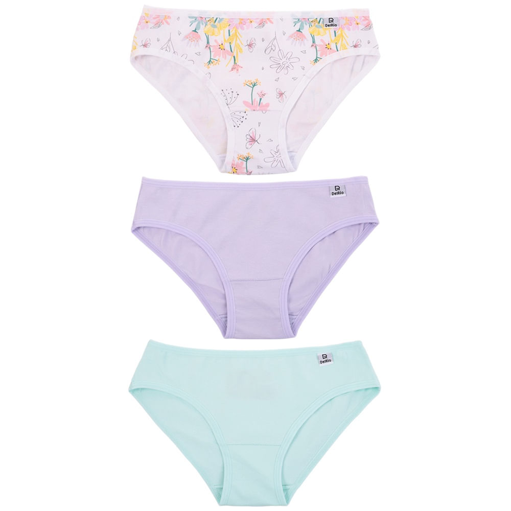 Kit 3 Calcinhas Infantil Biquíni DelRio Kids Cotton Algodão