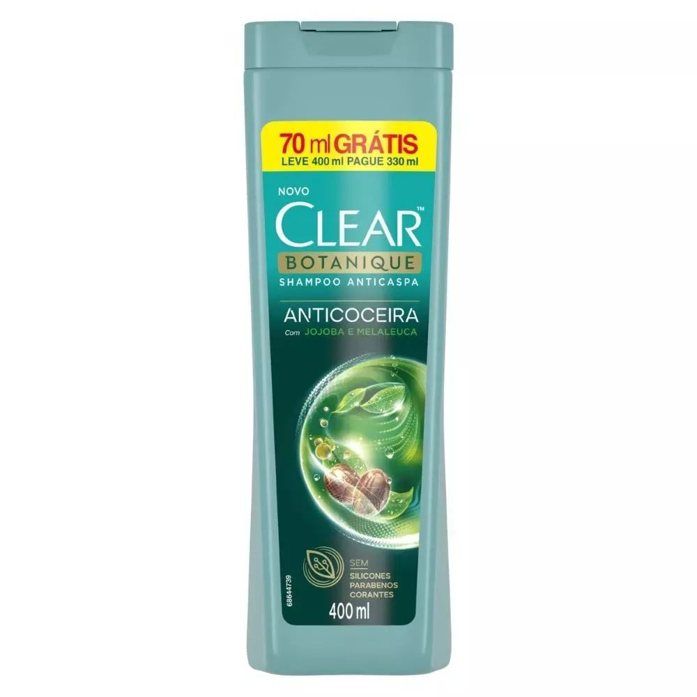 Shampoo Anticaspa Anticoceira 400ml Clear Botanique Melaleuca e Jojoba Sem Silicone