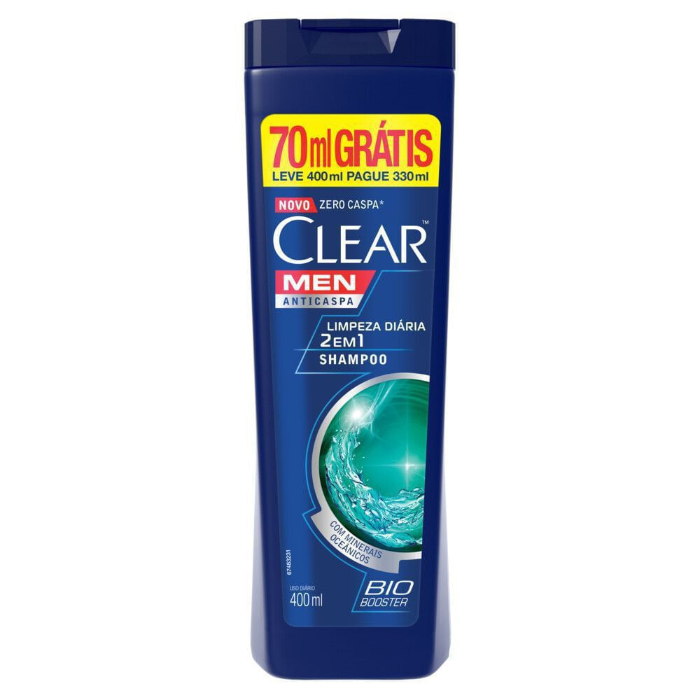 Shampoo Anticaspa 2 em 1 400ml Clear Men Limpeza Diária Masculino Hidratante