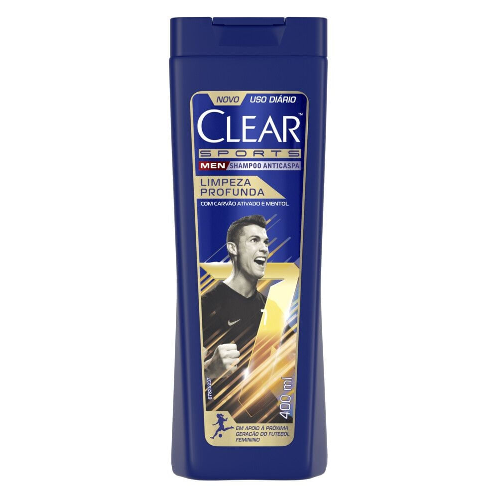 Shampoo Anticaspa Limpeza Profunda 400ml Clear Sports Men com Carvão Ativado e Mentol