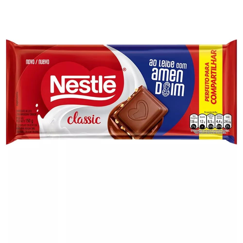 Nestlé Barra de Chocolate Classic ao Leite com Amendoim 150g