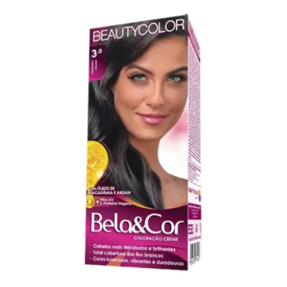 Tintura Castanho Escuro 3.0 Cobertura Total 112,5ml Bela&Cor Sem Amônia Vegana