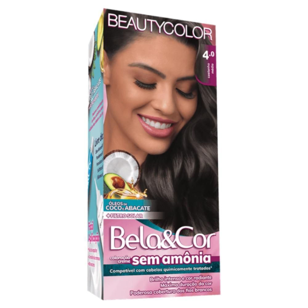 Tintura Creme Castanho Médio 4.0 Bela&Cor Beautycolor Sem Amônia Vegana