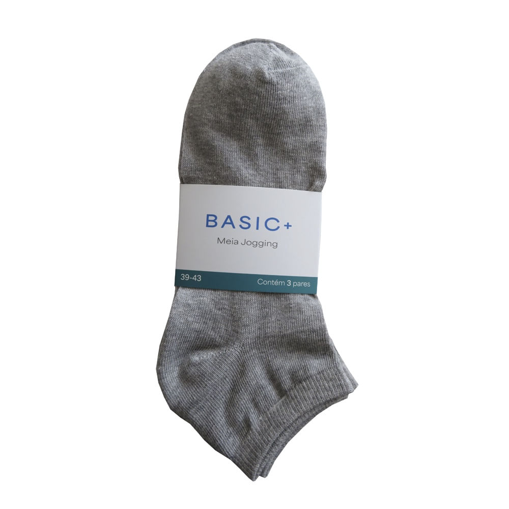 Kit 3 Pares Meia Jogg Basic+ Algodão Cinza Mescla