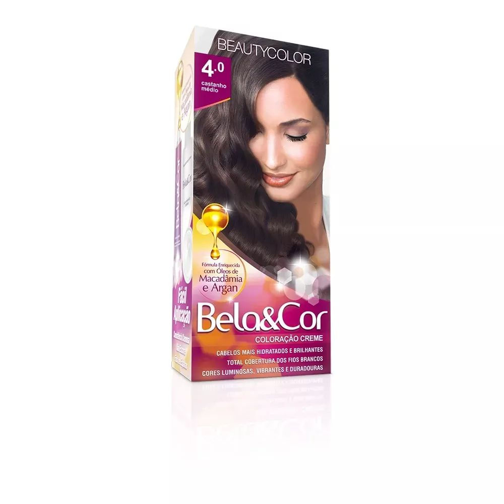 Coloração Creme Castanho Médio 4.0 Bela&Cor Cobertura Total com Óleo de Argan